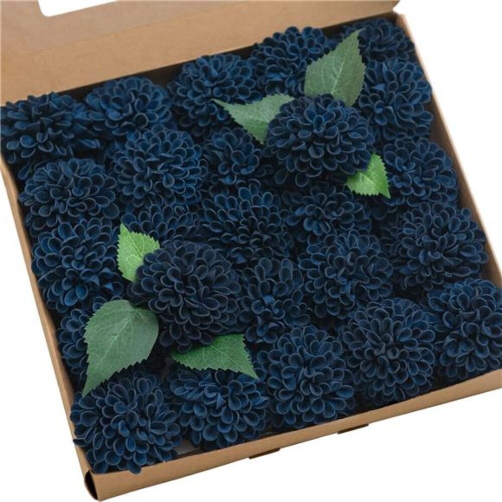 Navy Blue Fake Flowers 25pcs DIY Wedding Bouquet Centerpiece Decor Stems